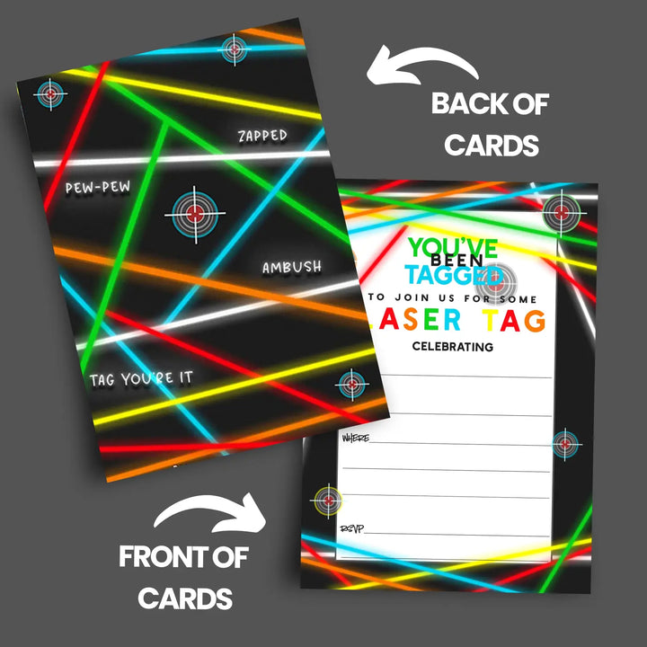 Laser Tag Party Invitations with Envelopes, 25 Pack, 5x7 Blank Cards for All Occasions