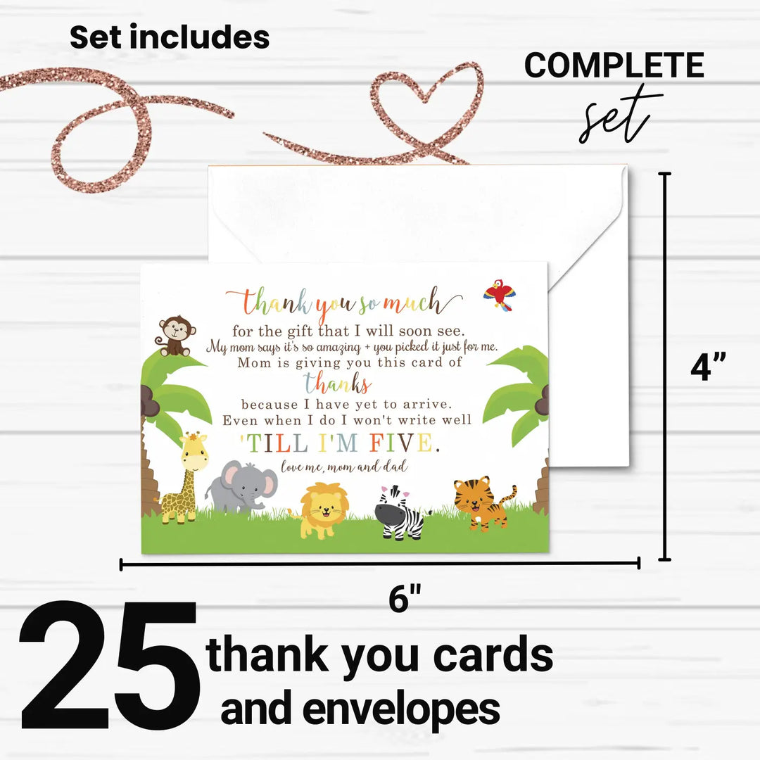 Cute Jungle Baby Shower Thank You Cards – Personalized Notecards (Pack of 25)