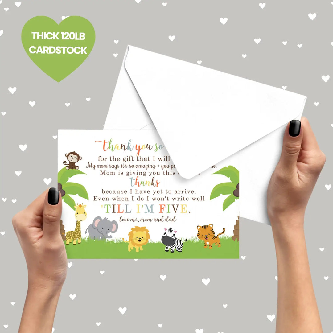 Cute Jungle Baby Shower Thank You Cards – Personalized Notecards (Pack of 25)