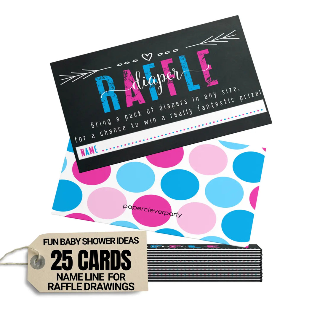 Gender Reveal Diaper Raffle Tickets - Baby Shower Game Inserts by Paper Clever Party, 25 Pack