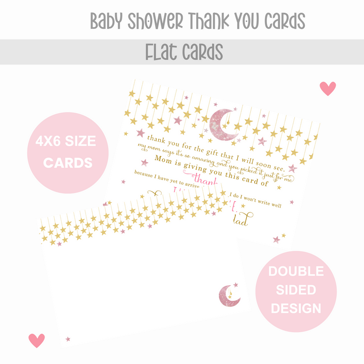 Twinkle Little Star Thank You Cards for Girls – Pink and Gold Notecards (Pack of 25) - Paper Clever Party