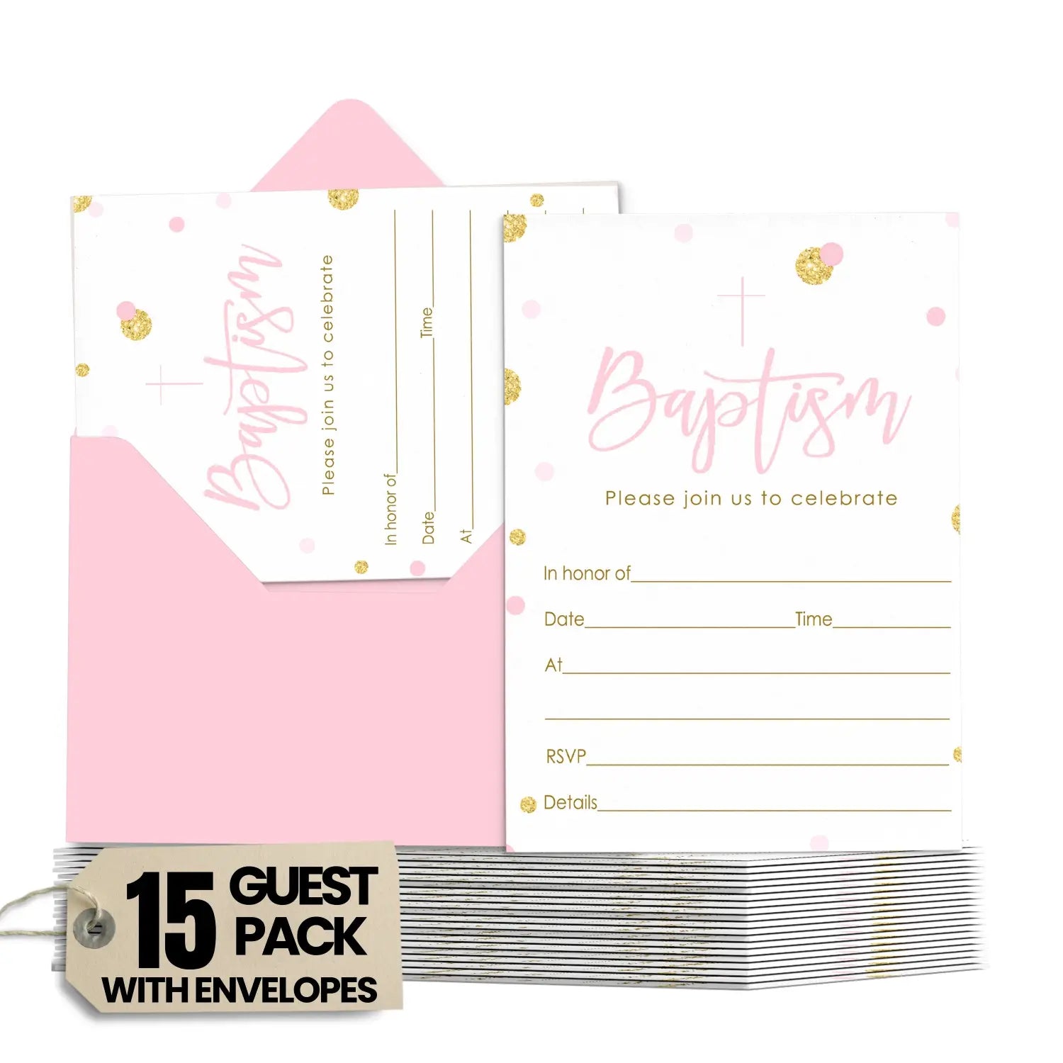 Girls baptism invitation with envelopes (15 pack) - invitations