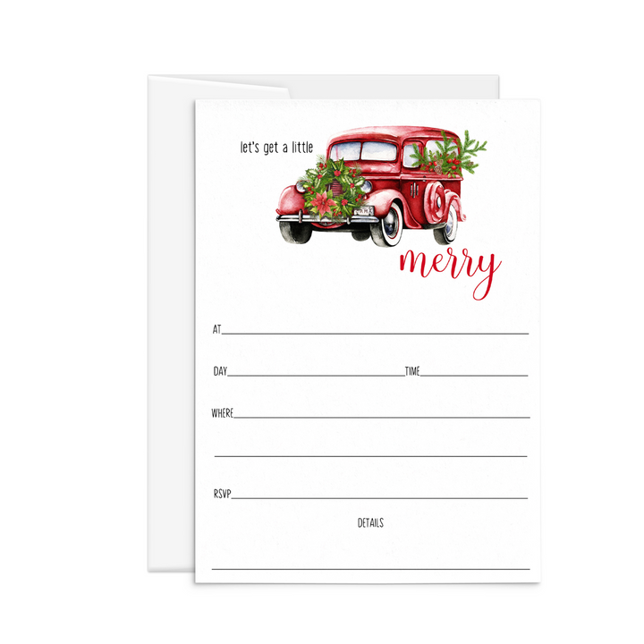 A Little Merry Christmas Invitations with Envelopes Rustic Truck Invites for Holiday Party, Open House, Jingle and Mingle, Receptions, Blank Invites to Personalize, 5x7 Card Set, 25 Guests - Paper Clever Party