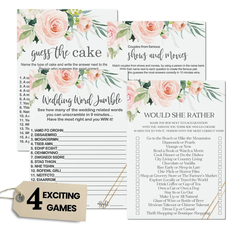 Blush & Gold Bridal Game Quartet - 4-in-1 Fun for 25 Guests – Paper Clever Party blush-gold-bridal-game-quartet-4-in-1-fun-for-25-guests-paper-clever-party