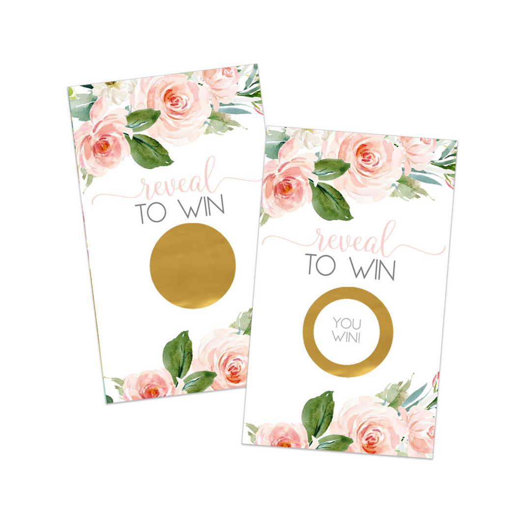 Graceful Floral Scratch Off Game (30 Pack) Blush & Gold Wedding Favors - Paper Clever Party