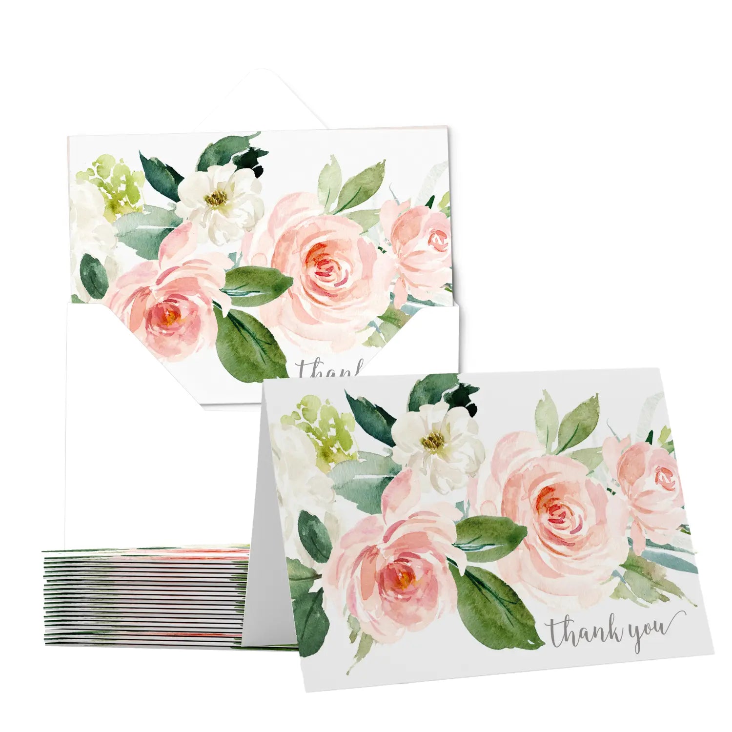 Elegant floral thank you cards - greenery blush and gold 25 notecards with envelopes for special moments - office