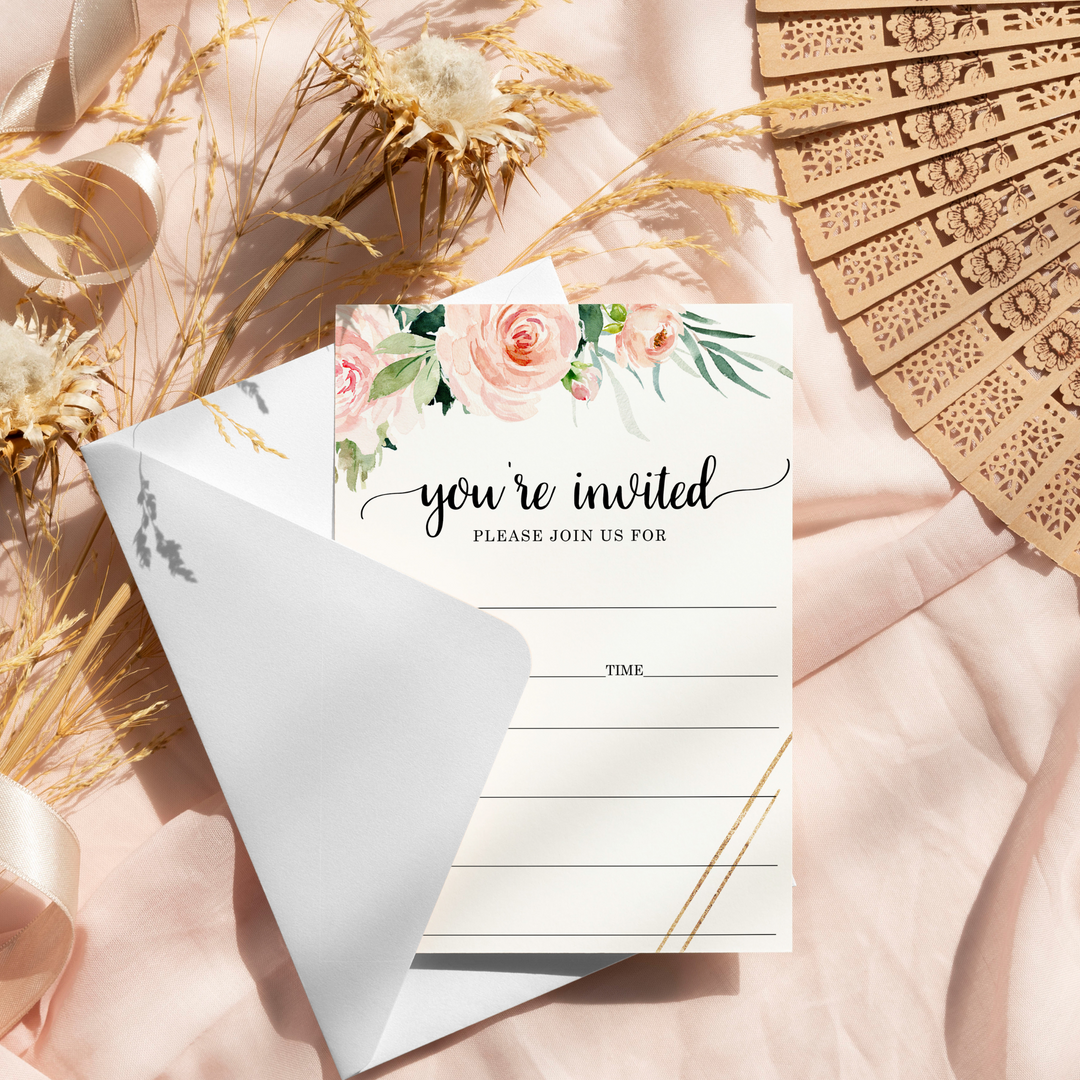 Graceful Floral Invitations with Envelopes, 25 Pack, 5x7 Blank Cards for All Occasions - Paper Clever Party