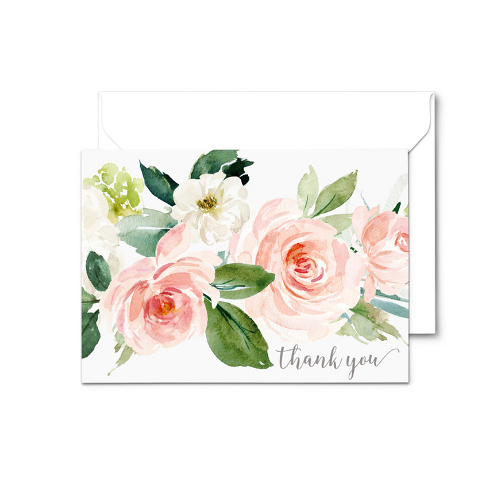 Elegant Floral Thank You Cards - Greenery Blush and Gold, 25 Notecards with Envelopes for Special Moments - Paper Clever Party