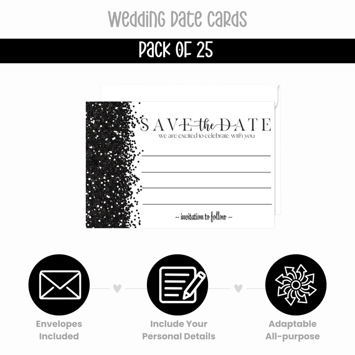 Gothic Glam Skull Save the Date Cards - 25 Pack Unique Invitations with Envelopes - 3.5x5 - Paper Clever Party