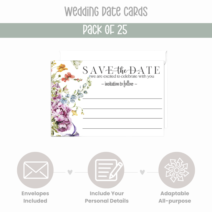 Rustic Wildflower Save the Date Cards (25 Pack) - Charming Invitations for All Occasions - 3.5x5 - Paper Clever Party