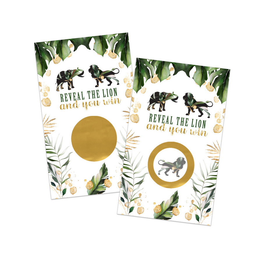 Tropical Jungle Scratch Off Game (30 Pack) - Elephant & Greenery, Gender Reveal, Royal Baby Shower Favors - Paper Clever Party