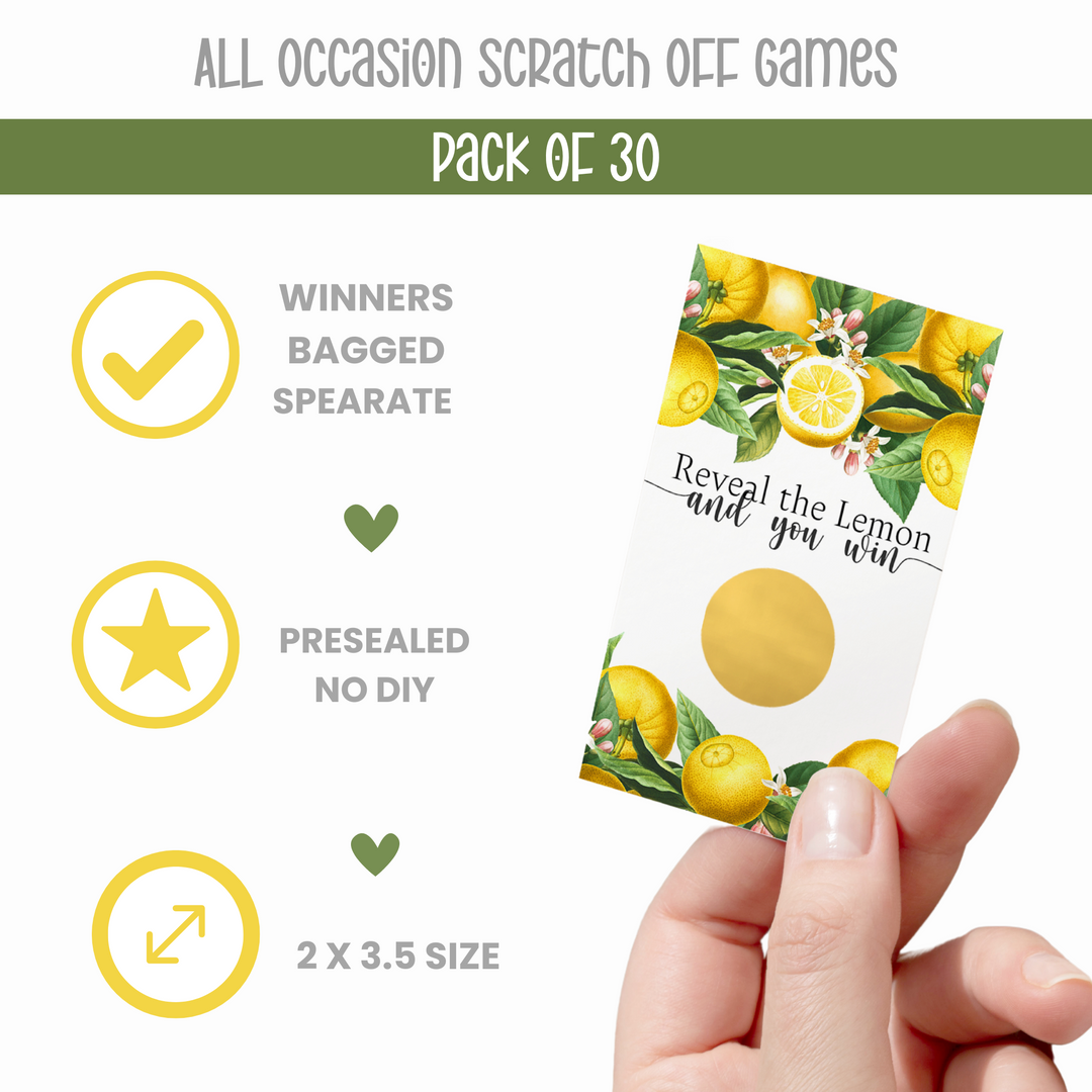 Main Squeeze Lemon Scratch Off Game (30 Pack) - Perfect for Showers, Wedding, Graduation, Lottery Ticket Scratchers - Paper Clever Party