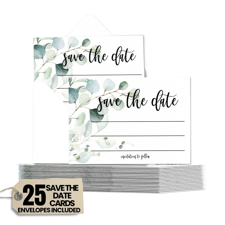 Eucalyptus Greenery Save the Date Cards (25 Pack) - Eco-Friendly Invitations with Envelopes - 3.5x5