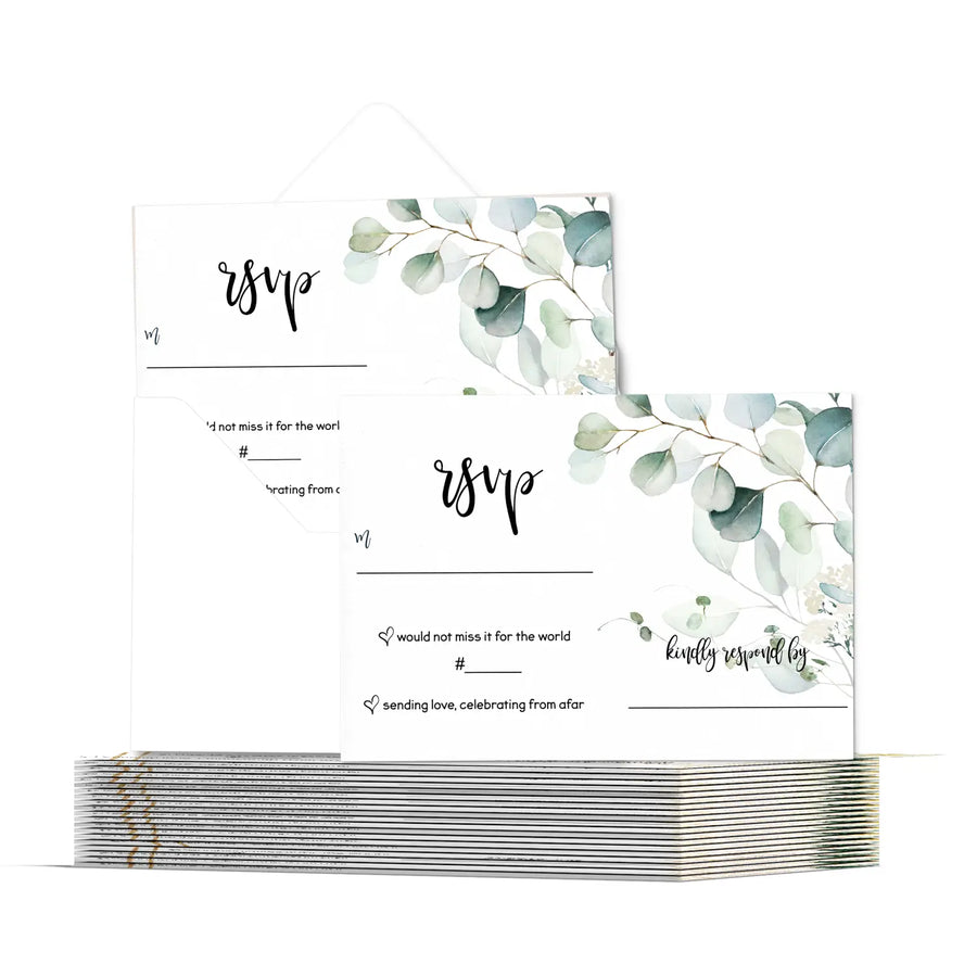 Greenery rsvp cards for wedding invitations with envelopes - 25 set - rustic eucalyptus design 3.5x5 - all occasions