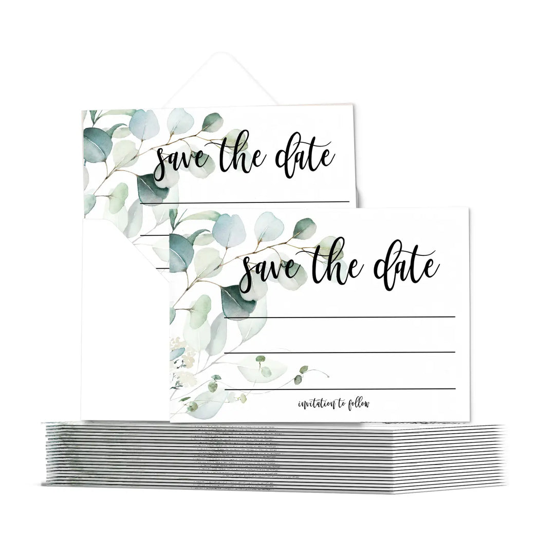 Greenery save the date cards with envelopes - 25 pack - 3.5x5 rustic eucalyptus design - all occasion for weddings