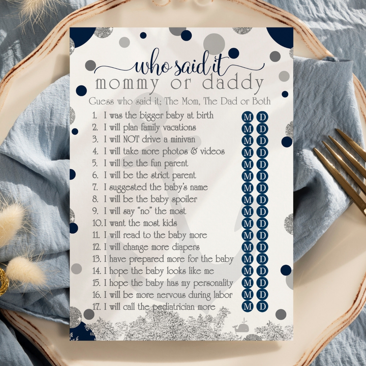 Nautical Mommy or Daddy Baby Shower Game - Paper Clever Party