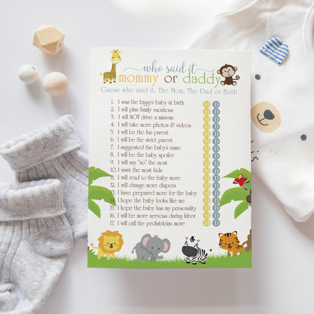 Cute Jungle Baby Shower Mommy or Daddy Game - Paper Clever Party