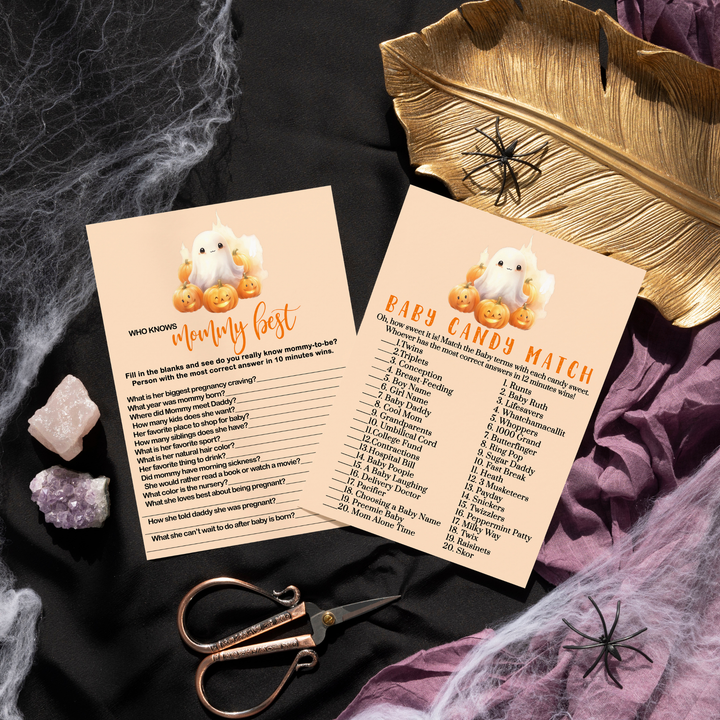 Little Boo Baby Shower Game Set, Halloween Pumpkin & Ghost, 5x7 Cards (25 ct) - Paper Clever Party