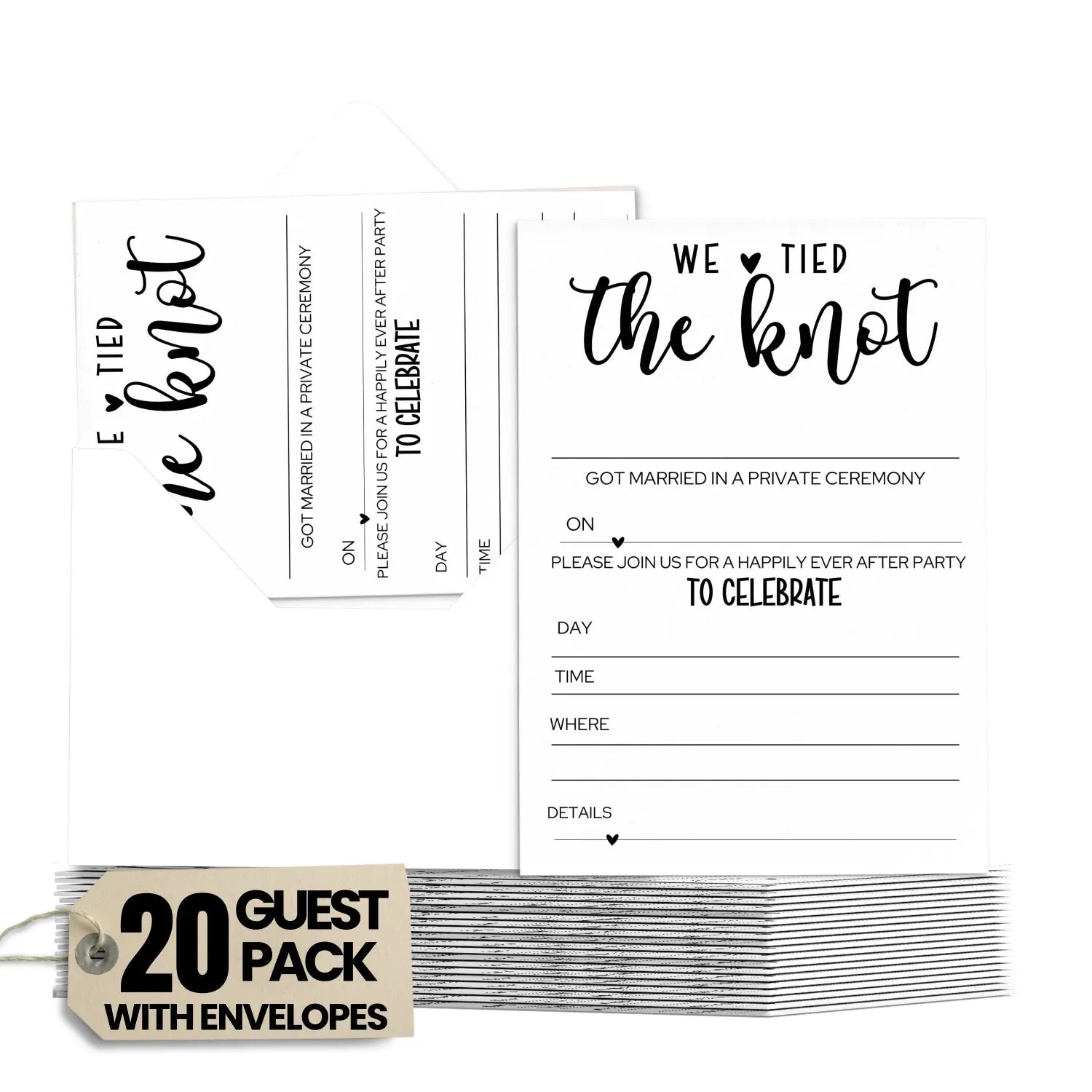Happily ever after wedding invitations 25 pack modern black & white 5x7 blank cards with envelopes