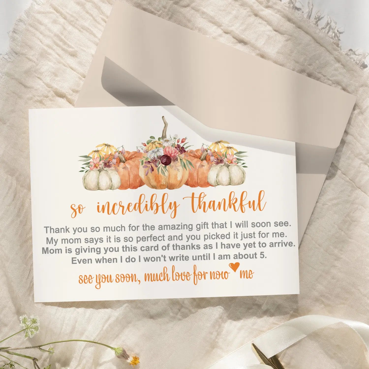 Rustic pumpkin baby shower thank you cards – prewritten notes (pack of 25) - office product