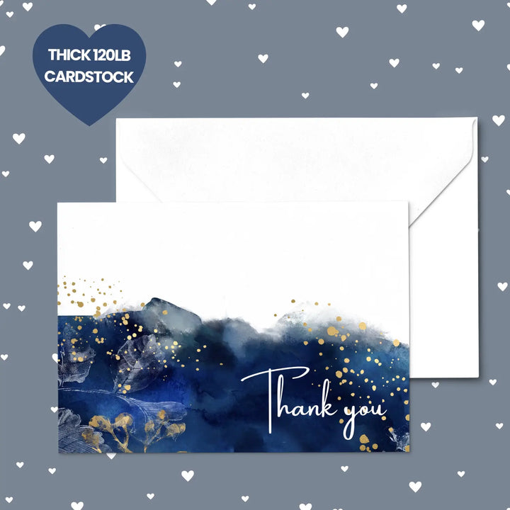 25-Pack Blue Watercolor Thank You Cards - Elegant Notecards for Weddings, Bridal Showers & Special Occasions with Envelopes