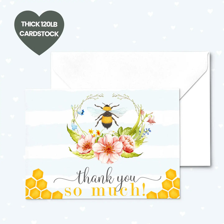 Bumblebee All-Occasion Thank You Cards - Rustic ‘Mama to Bee’ Design, 25-Pack with Envelopes