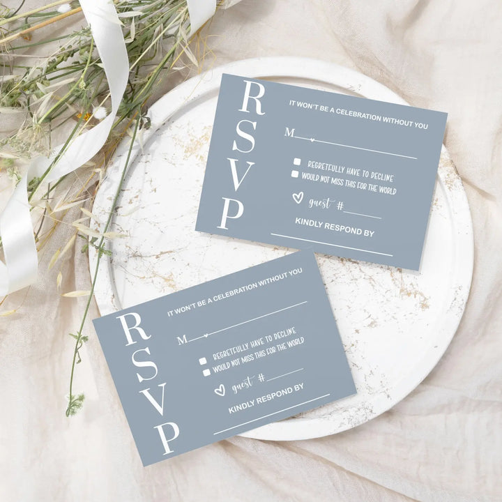 Dusty Blue RSVP Card 25 Pack Minimalist Wedding Invitation Response Cards