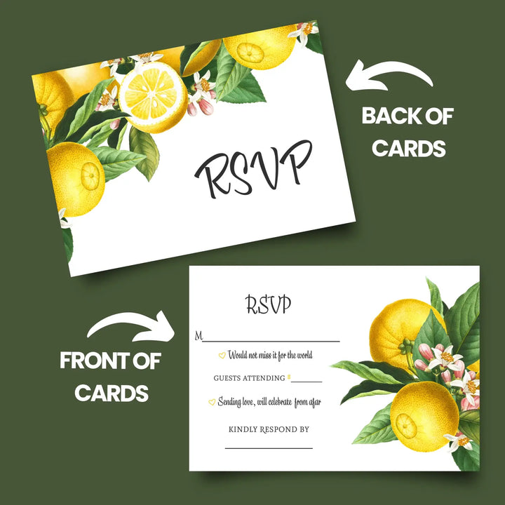 Main Squeeze Lemon Greenery RSVP Cards - Citrus Wedding Response Set, 3.5x5, Envelopes Included, 25 Pack