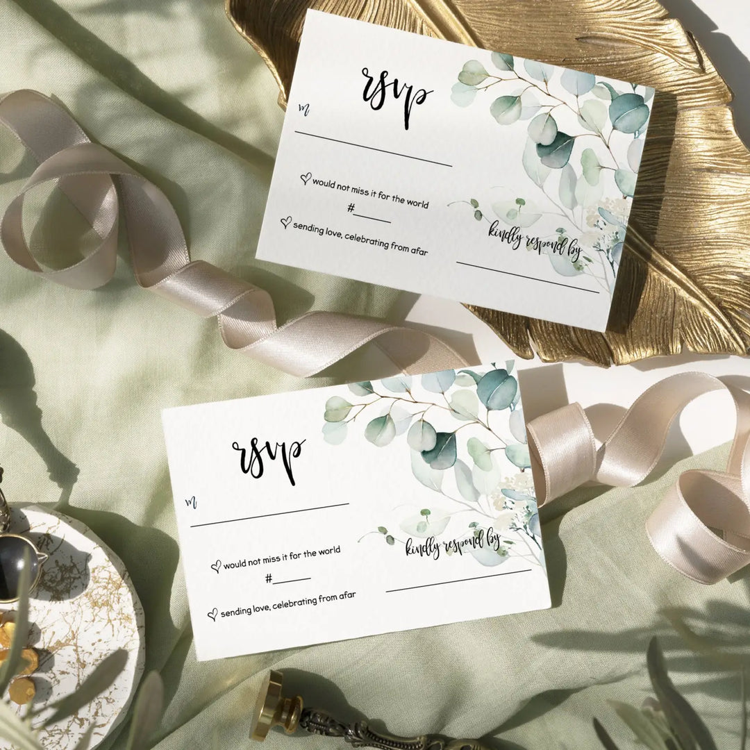 Greenery RSVP Cards for Wedding Invitations with Envelopes - 25 Set - Rustic Eucalyptus Design, 3.5x5 - All Occasions Graduations, Bridal Showers & Birthdays