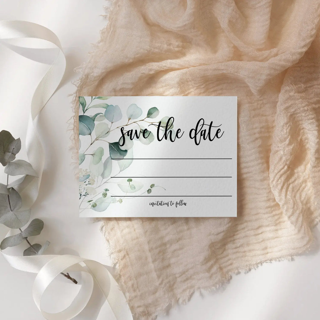 Eucalyptus Greenery Save the Date Cards (25 Pack) - Eco-Friendly Invitations with Envelopes - 3.5x5