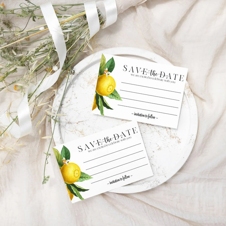 Lemon-Greenery Save the Date Cards (25 Pack) - Elegant Invitations with Envelopes for All Occasions - 3.5x5