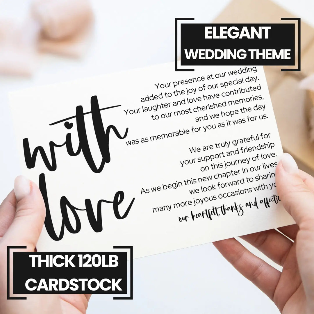 Elegant Black & White Wedding Thank You Cards for Guests (25 Pack) - Reception Table Favors or Bridal Centerpieces, Love & Gratitude, 4x6 Set