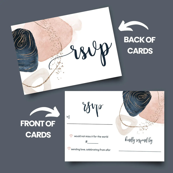 Navy & Pink Abstract RSVP Cards - Modern Wedding Response Set, 3.5x5, Envelopes Included, 25 Pack