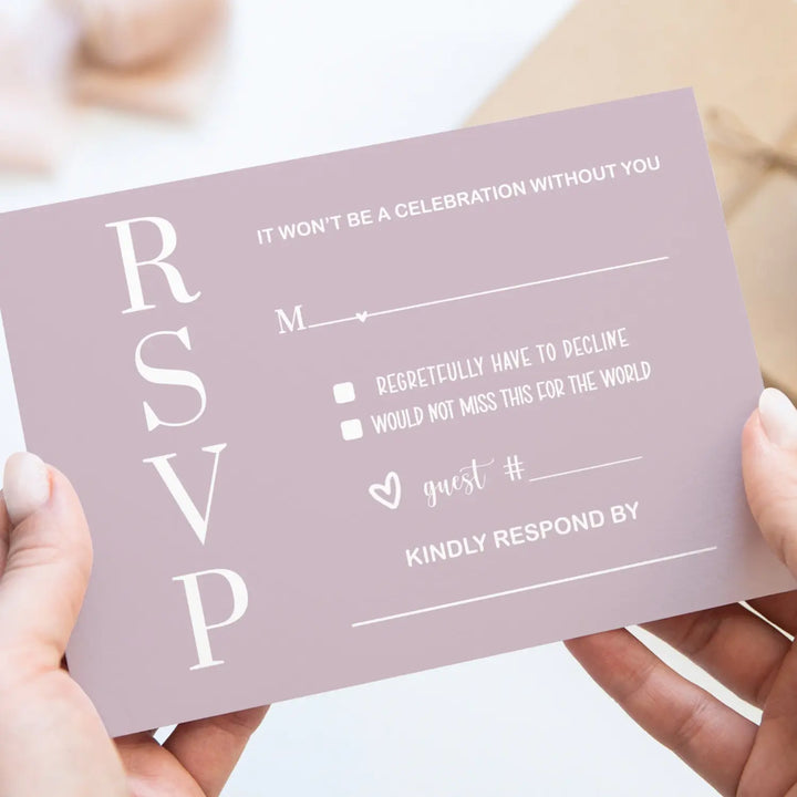 Wild Lilac RSVP Card 25 Pack - Minimalist Wedding Invitation Response Cards with Envelopes