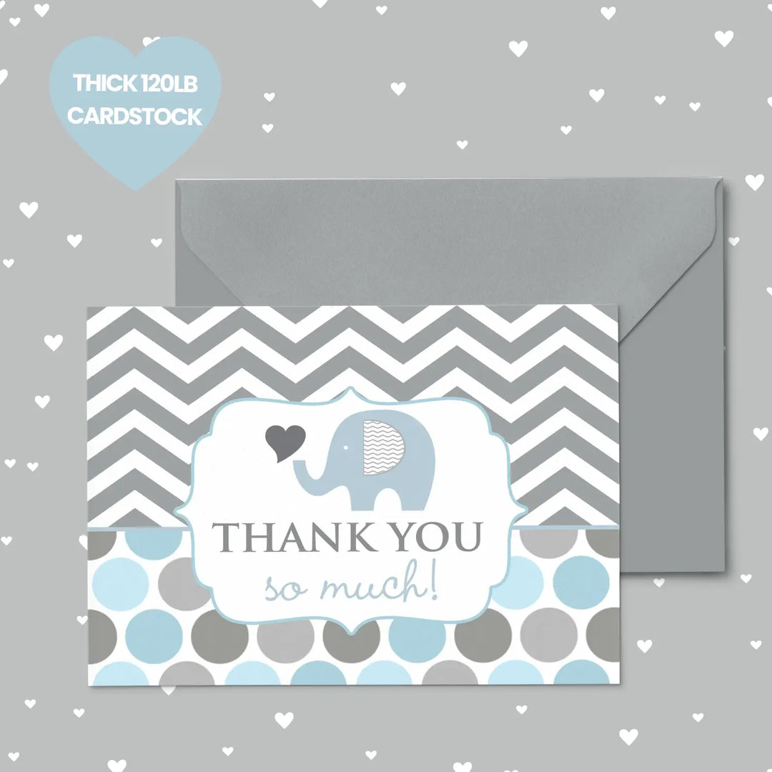 Charming blue elephant thank you cards - 20-pack for baby boy showers - royal jungle prince theme - office product
