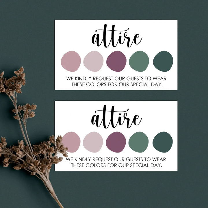 The huntress wedding color cards - custom dress code guides - sets of 100 - invitation - easy party planning (copy)