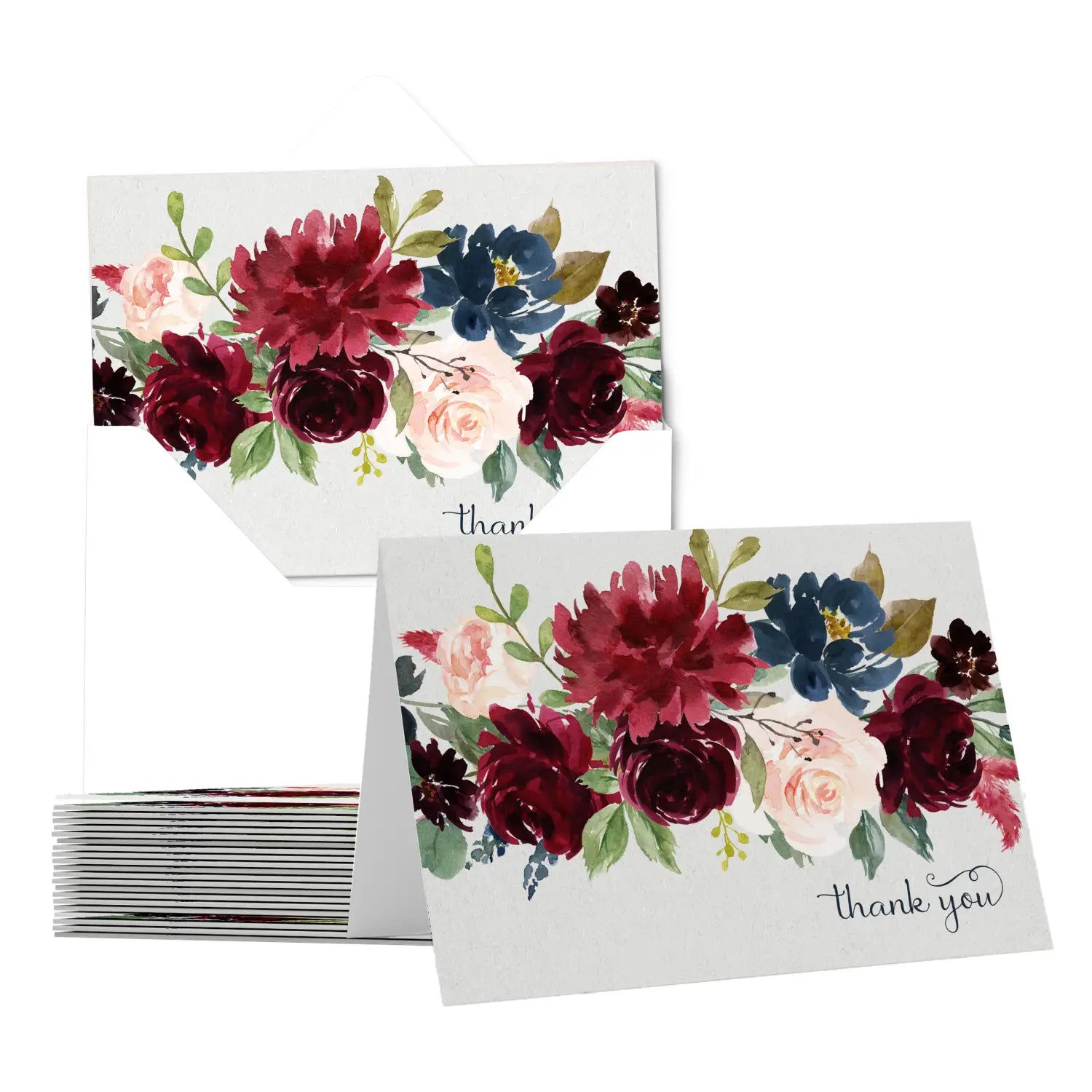 Indigo floral rustic thank you cards - 25-pack notecards with envelopes for all occasions - office product