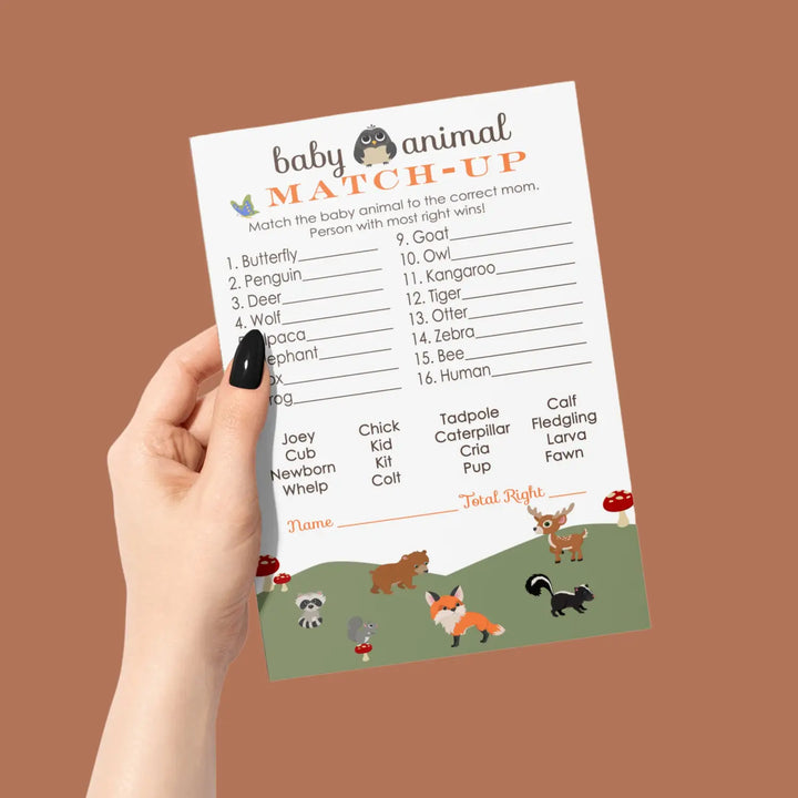 Woodland Baby Animal Matching Baby Shower Game Cards (25 Pack)