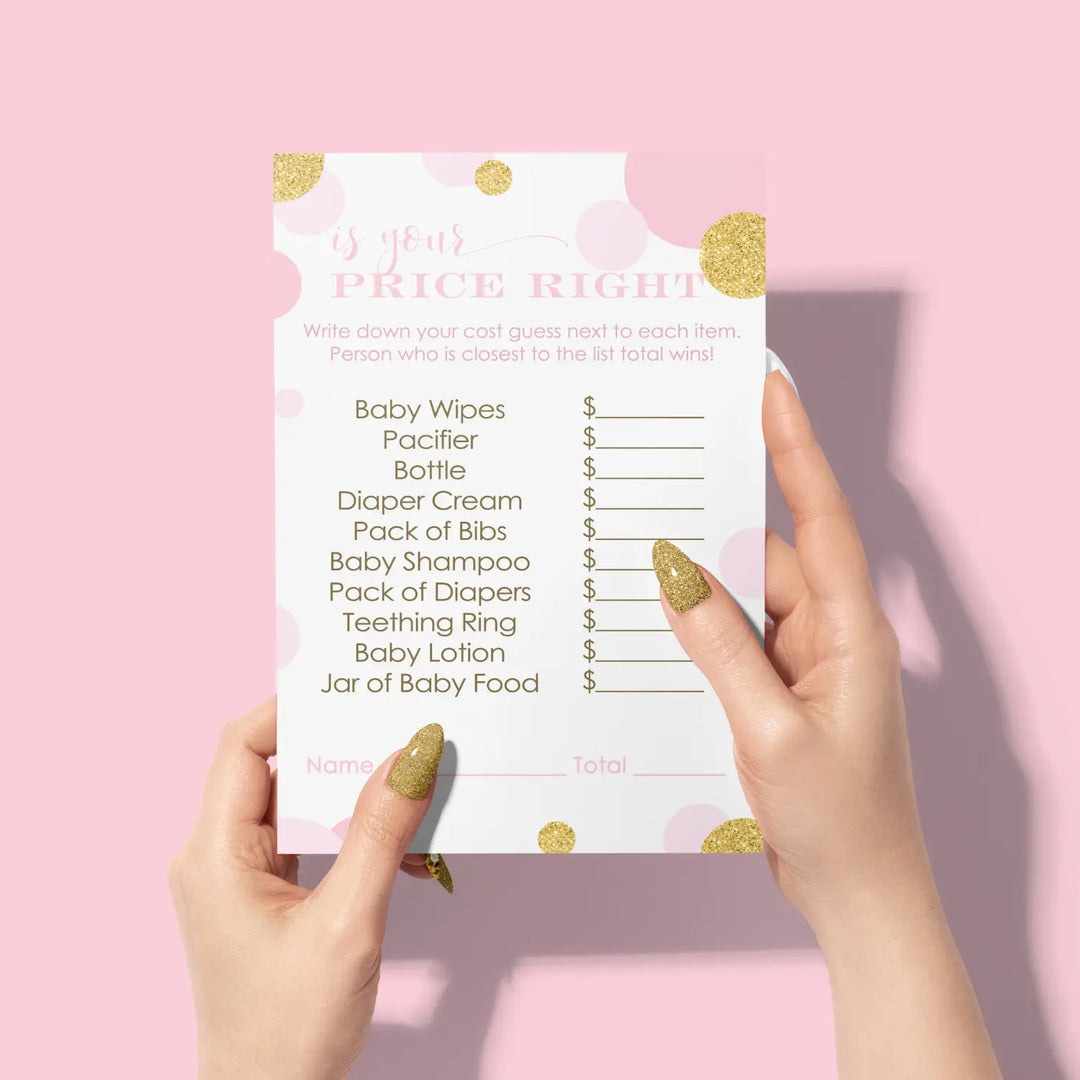 Pink and Gold Guess the Price Baby Shower Games – 25 Guests, Modern Princess Themed Activities for Girls, Twinkle Little Star 4x6 Card Set