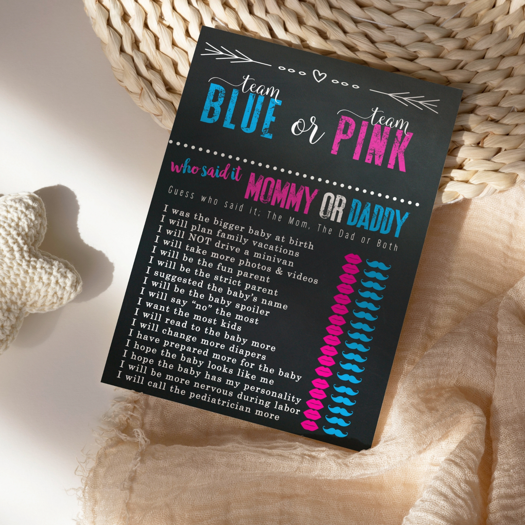 Gender Reveal Mommy or Daddy Game 25 Guest Pack - Paper Clever Party