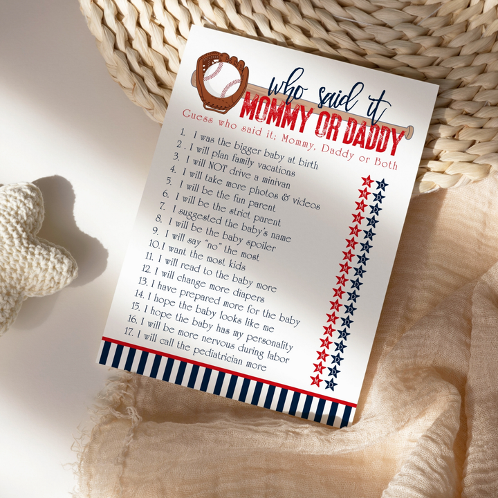 Baseball Mommy or Daddy Baby Shower Game - Paper Clever Party