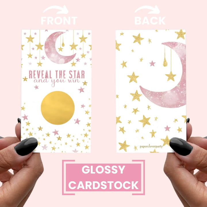 Twinkle Little Star Baby Shower Games Girls - 30 Cards - Fun Scratch Off Game for Guest Prizes, Activities and Favors Ideas, Pink and Gold Theme