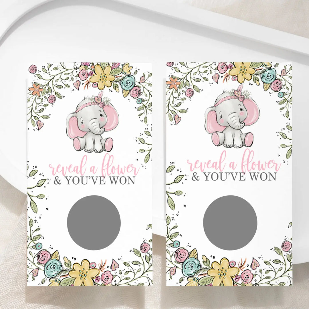 Elephant baby shower games for girls - 30 cards - fun scratch off game guest activities reveal to win prizes cute pink