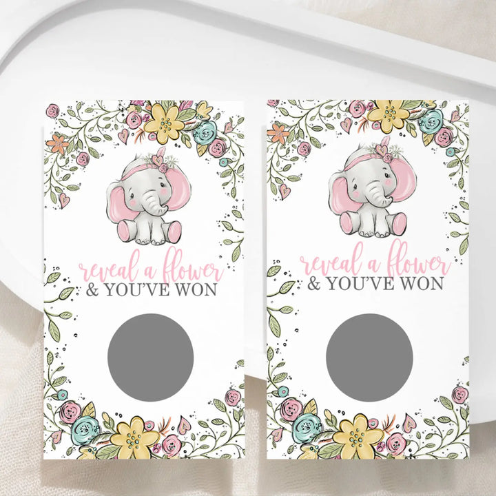 Elephant baby shower games for girls - 30 cards - fun scratch off game guest activities reveal to win prizes cute pink