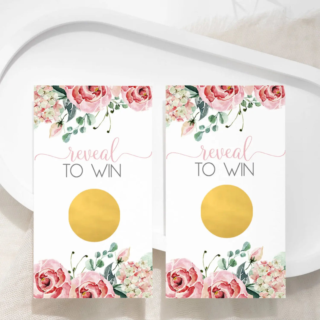 Pink Bridal Shower Games - 30 Pack - Scratch Off Raffle Cards Fun Ideas for Wedding Activities, Lottery Tickets or Door Prizes, Charming Botanical Floral Themes