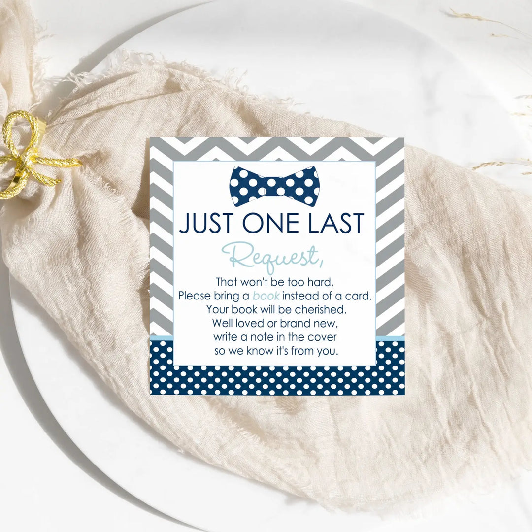 Bow Tie Books for Baby Shower Invitation Insert, Blue and Grey, 4x4, 25 Pack