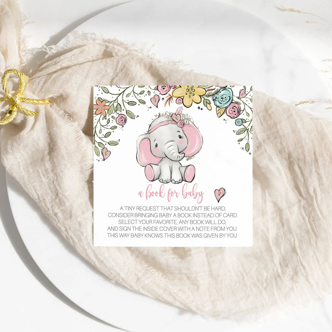 Cottage elephant books for baby shower request cards - invitations