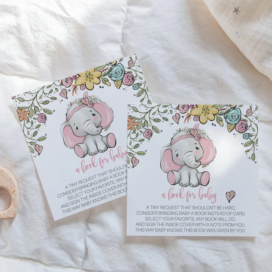 Cottage elephant books for baby shower request cards - invitations