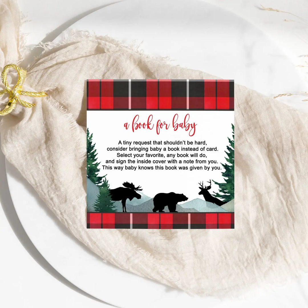 Lumberjack Books for Baby Shower Invitation Insert, 4x4, 25 Pack