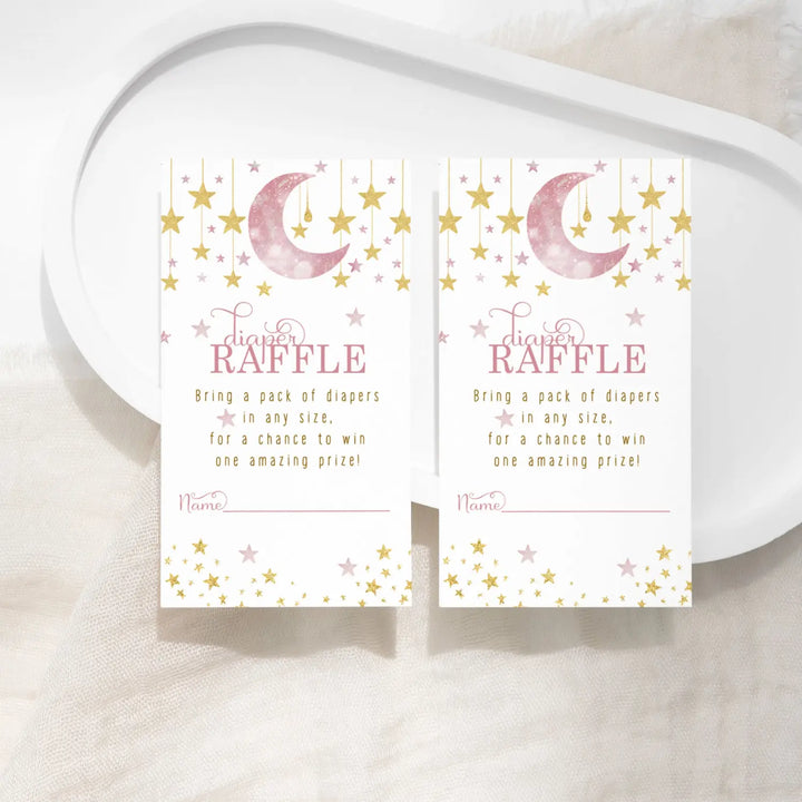 Twinkle Little Star Diaper Raffle Tickets for Girls - Baby Shower Game Inserts by Paper Clever Party, 50 Pack